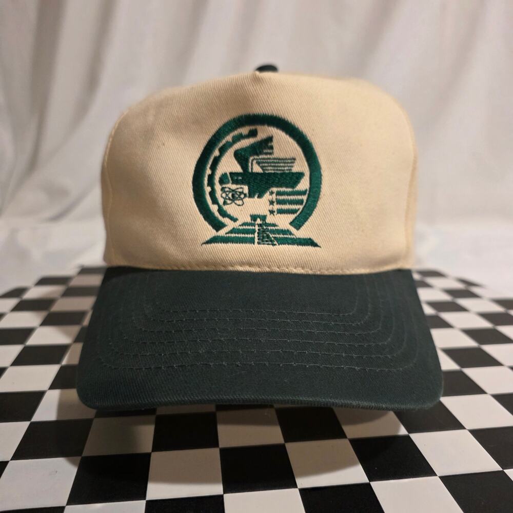 Vintage Science Atomic Logo Snapback Hat KC Caps Two Tone Cream Green 90s